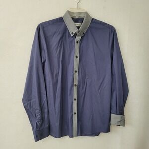 Tomsware Shirt Mens L Blue Cotton‎ Stretch Long Sleeve Turn Cuff Pocket Office